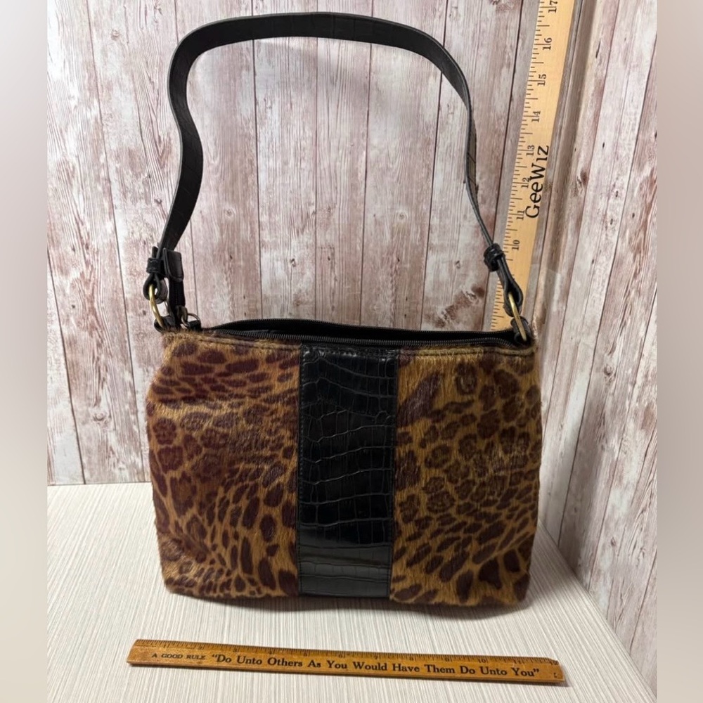 Leopard Pattern Shoulder Bag with Black Strap